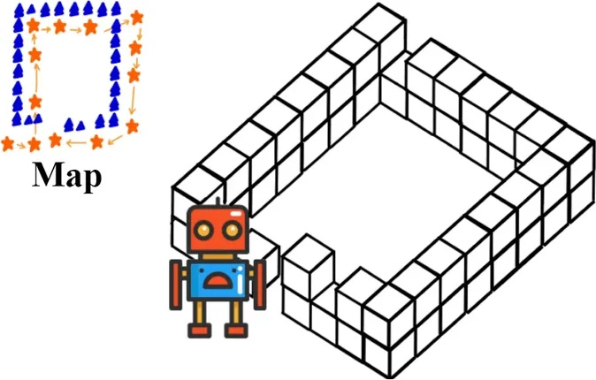 A robot building a structure of blocks from a map